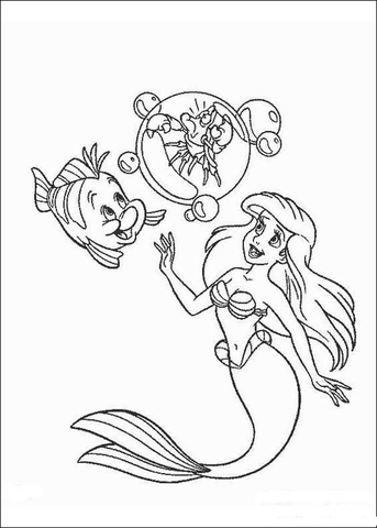 Ariel, Sebastian And Flounder Coloring Page